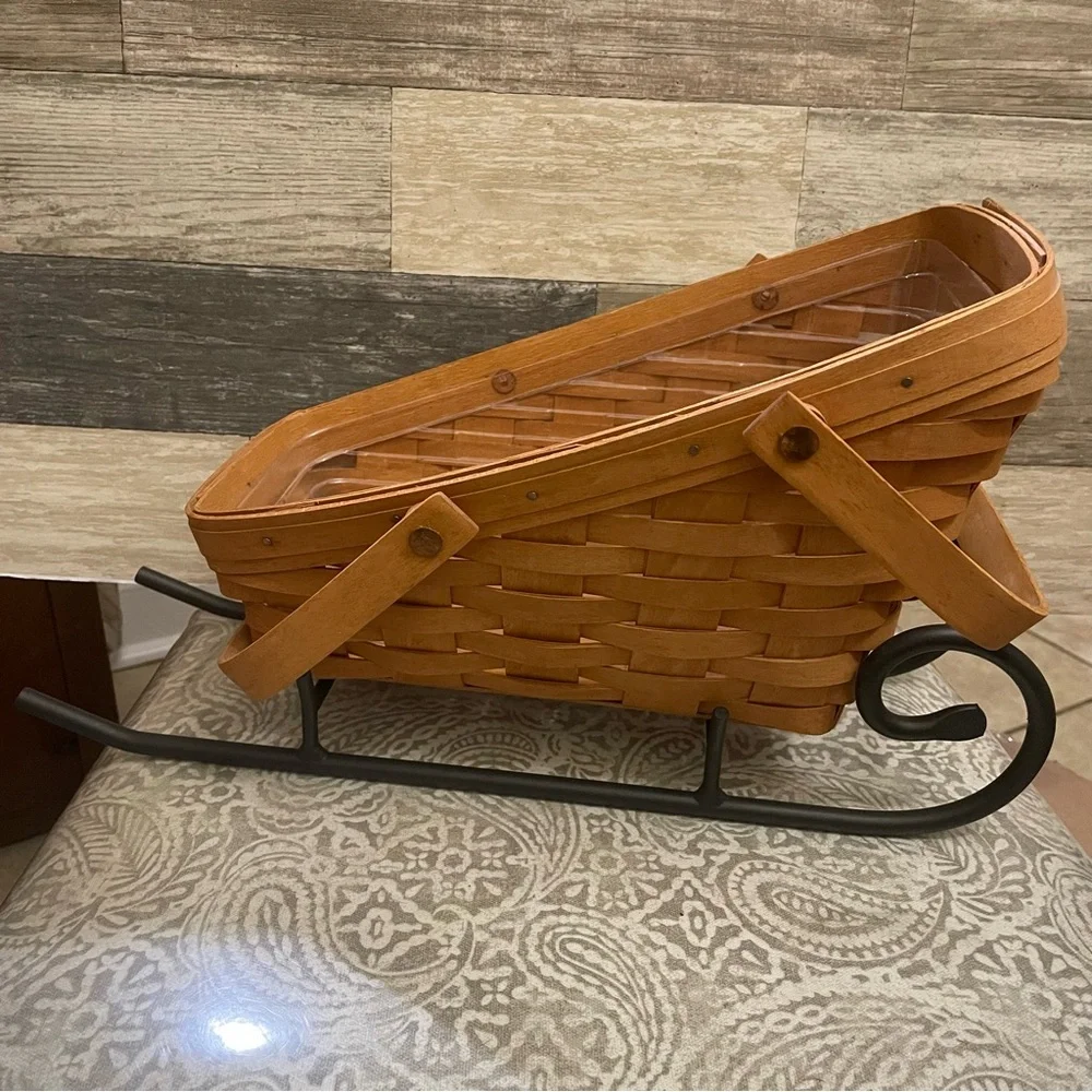 New Vintage LONGABERGER  LARGE Iron SLEIGH BASKET with plastic protector 1994‎